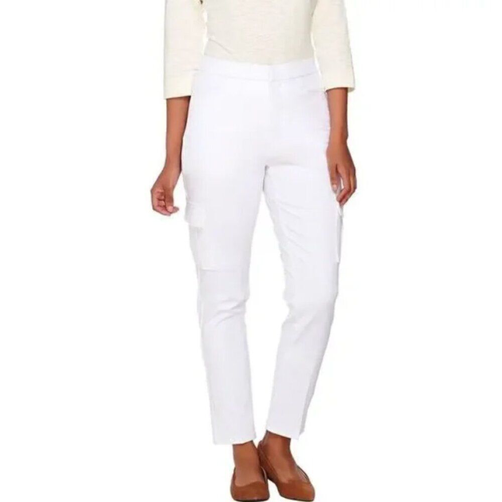 New Isaac Mizrahi! Tall 24/7 Stretch Cargo Ankle Pants in White | Size Tall 16